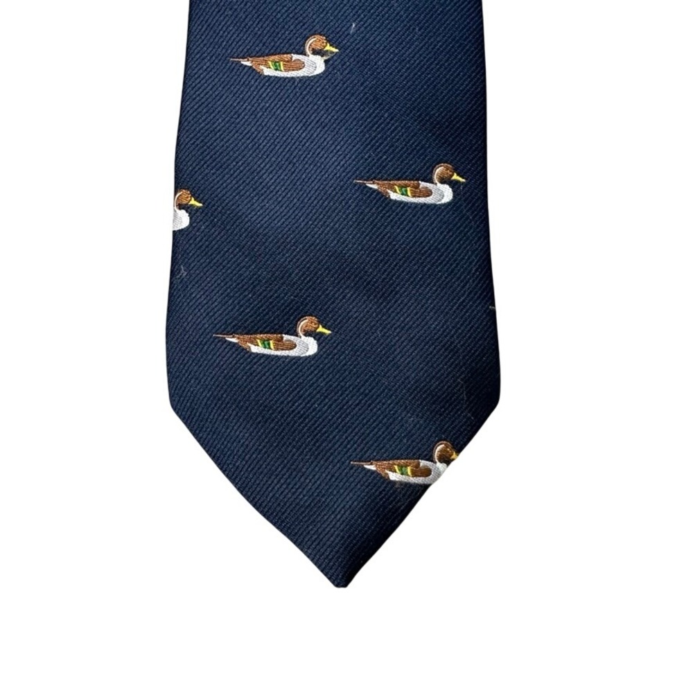 Pintail Mens Navy Blue Silk Blend Mallard Duck Embroidered Necktie 57 Inch